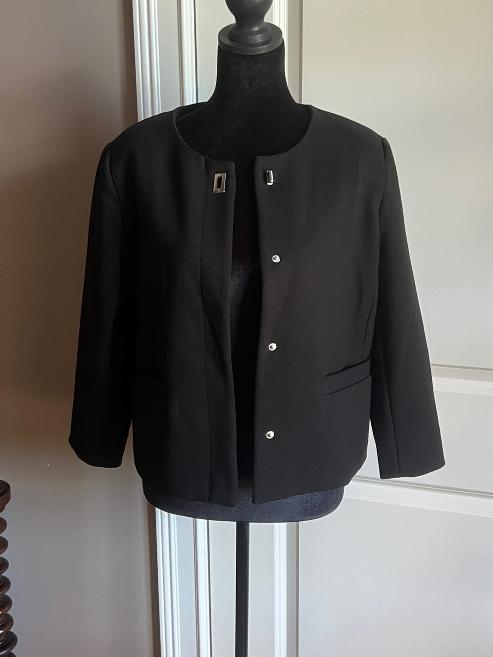 Philosophy Black Collarless Snap-Front Blazer